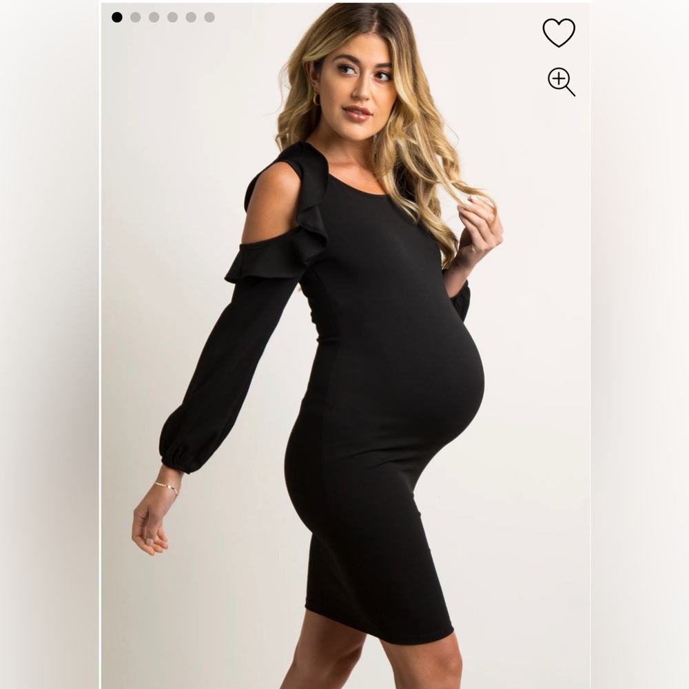 PinkBlush Black Ruffle Trim Puff Sleeve Maternity Dress